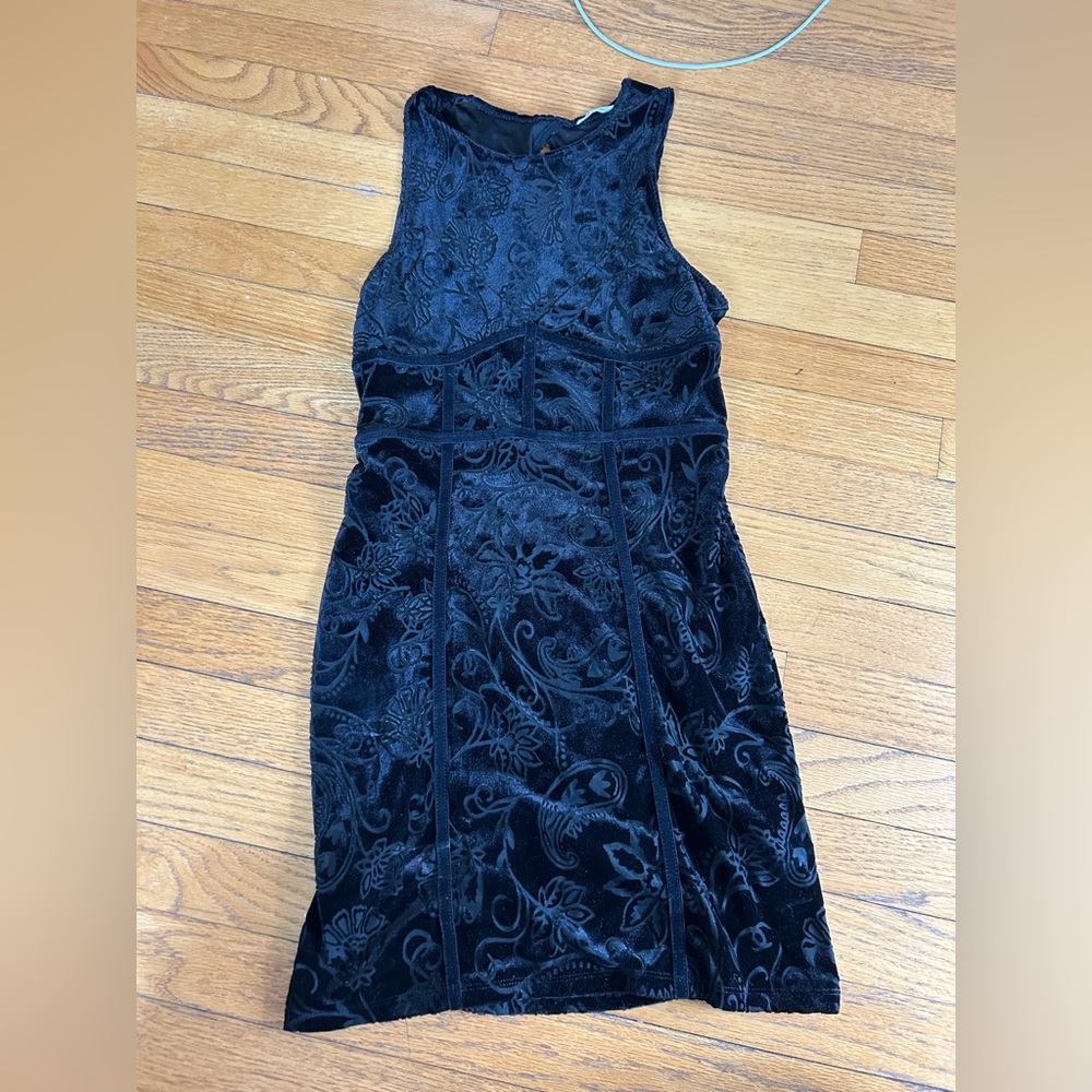 Free People Black Velvet Floral Midi Dress